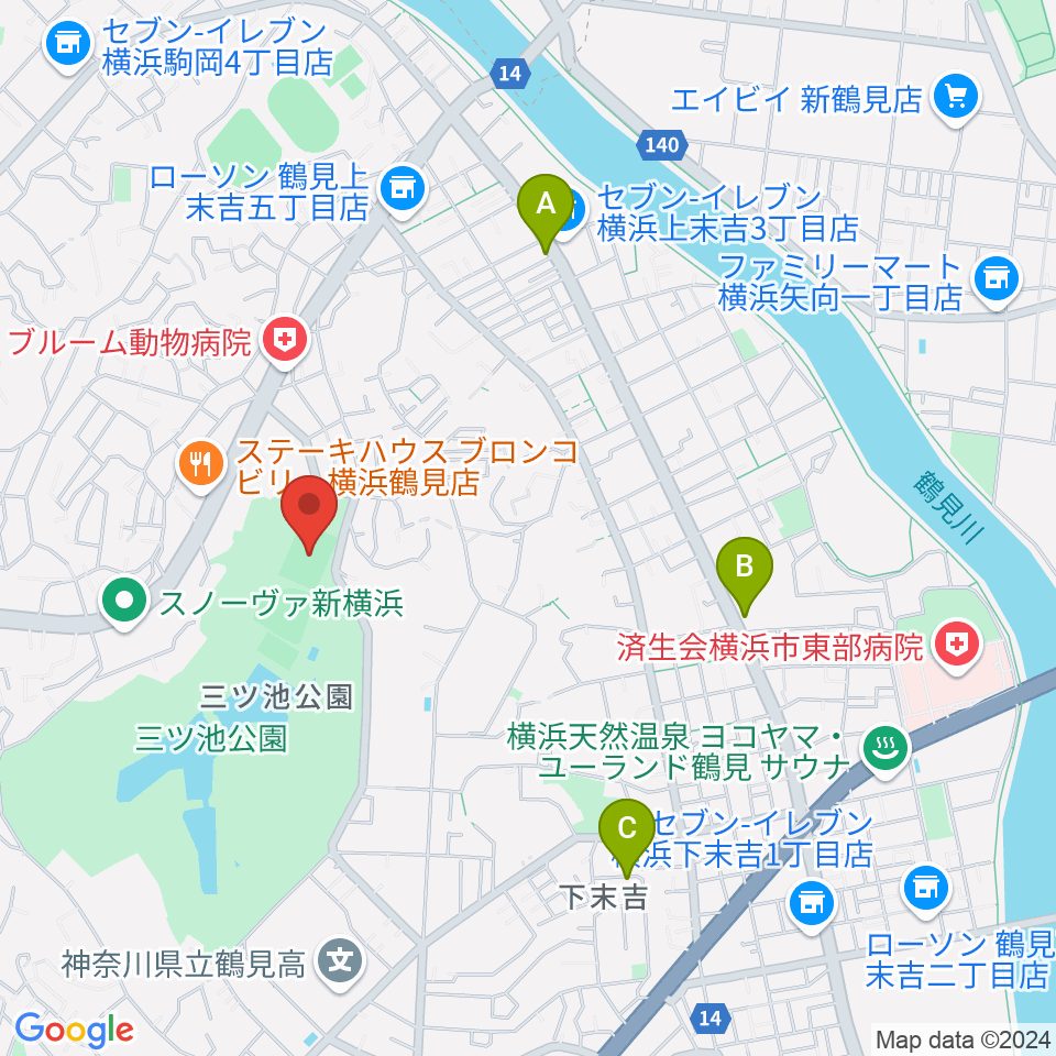 三ツ池公園多目的広場周辺のホテル一覧地図