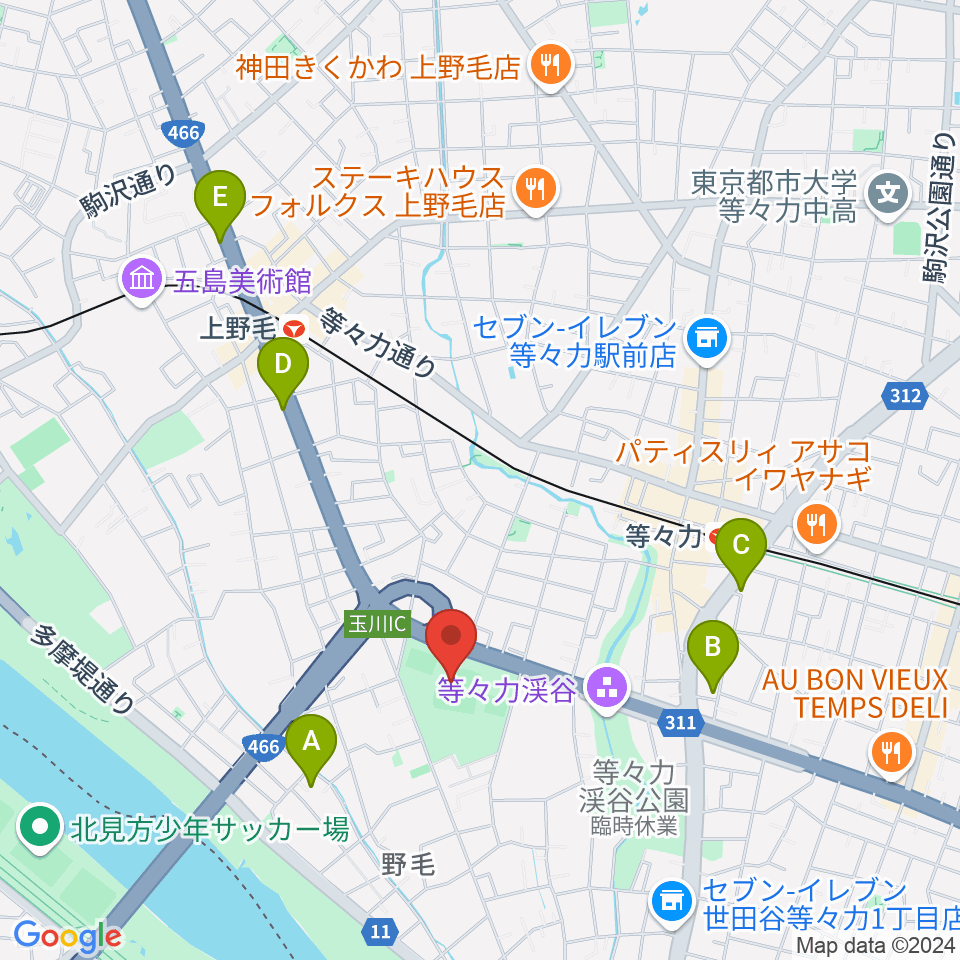 玉川野毛町公園野球場周辺のホテル一覧地図