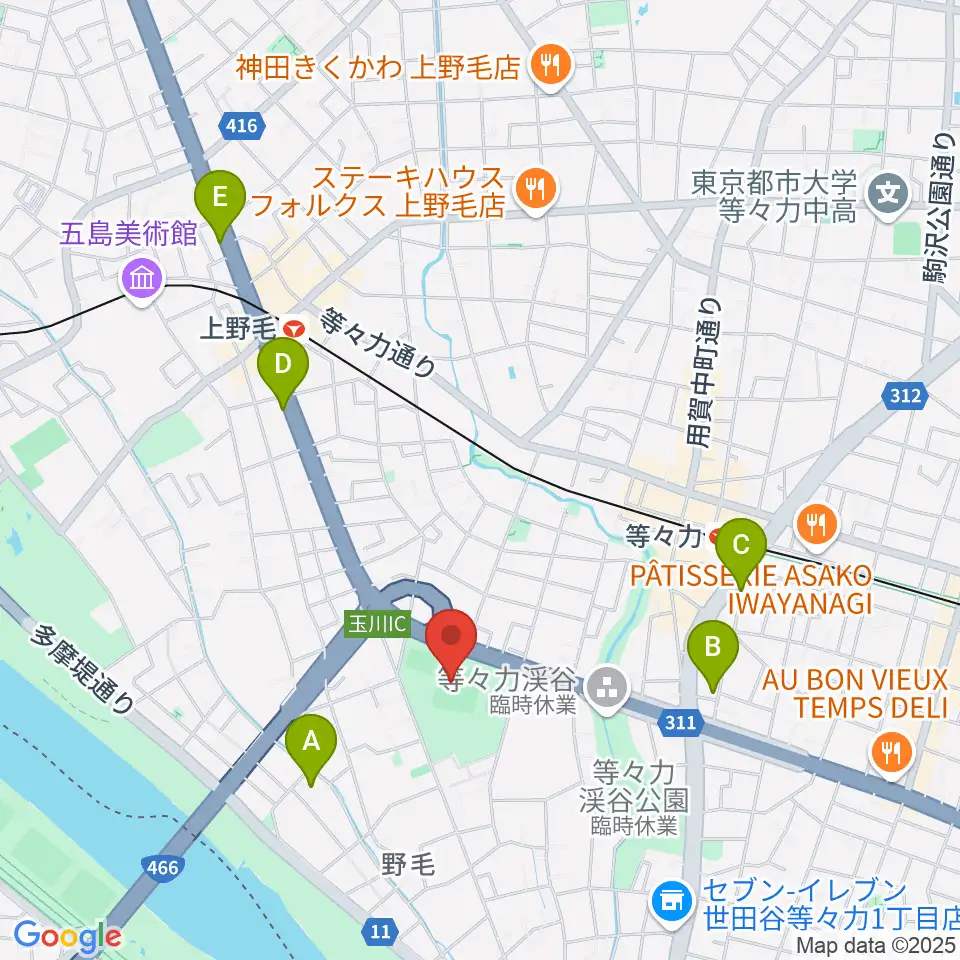 玉川野毛町公園野球場周辺のホテル一覧地図
