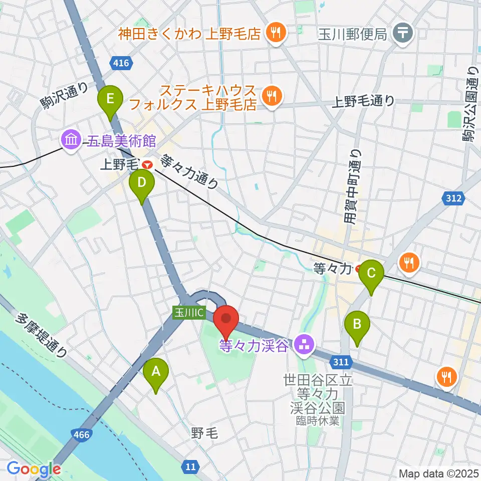 玉川野毛町公園野球場周辺のホテル一覧地図