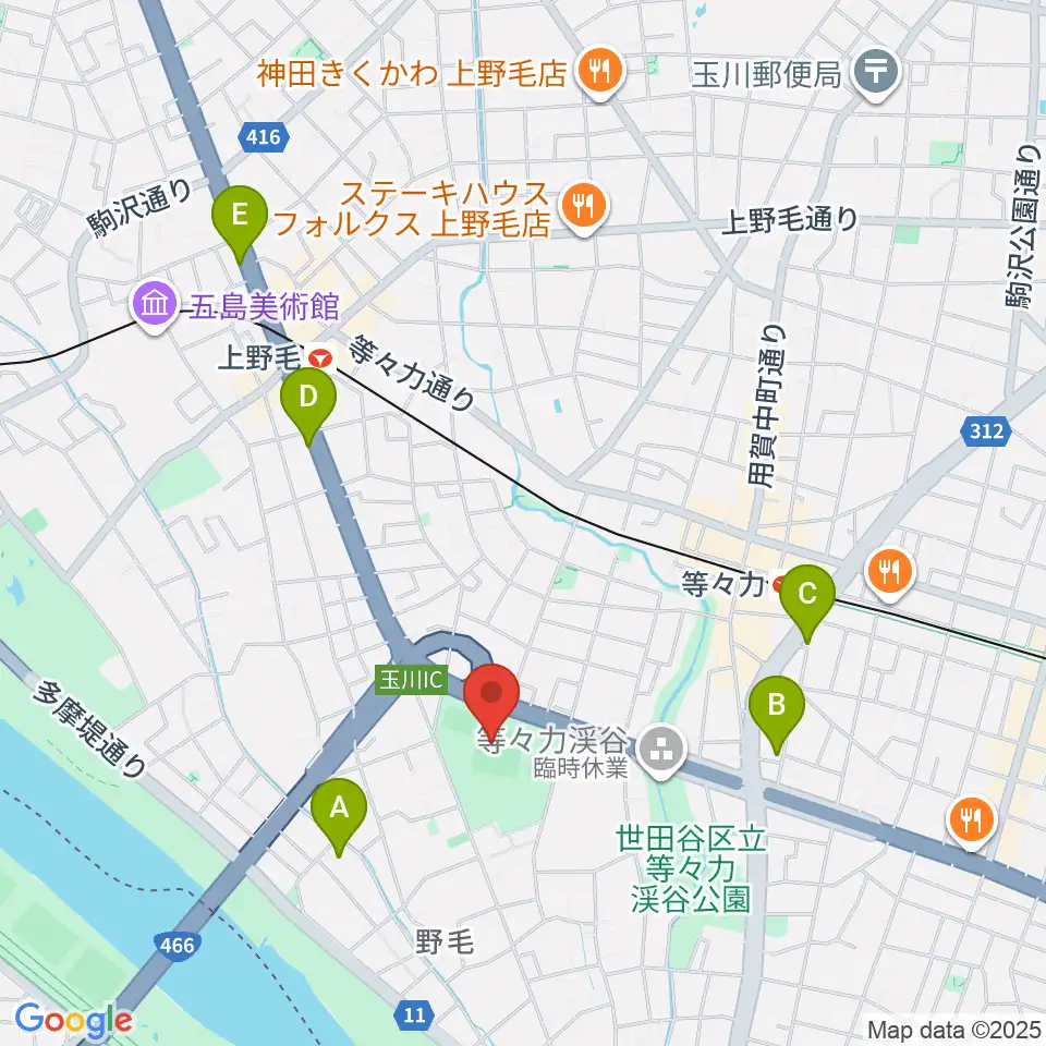 玉川野毛町公園野球場周辺のホテル一覧地図