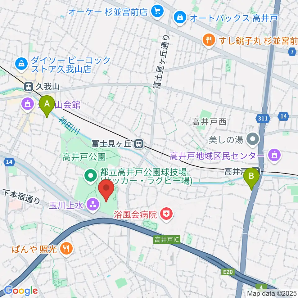 高井戸公園野球場周辺のホテル一覧地図