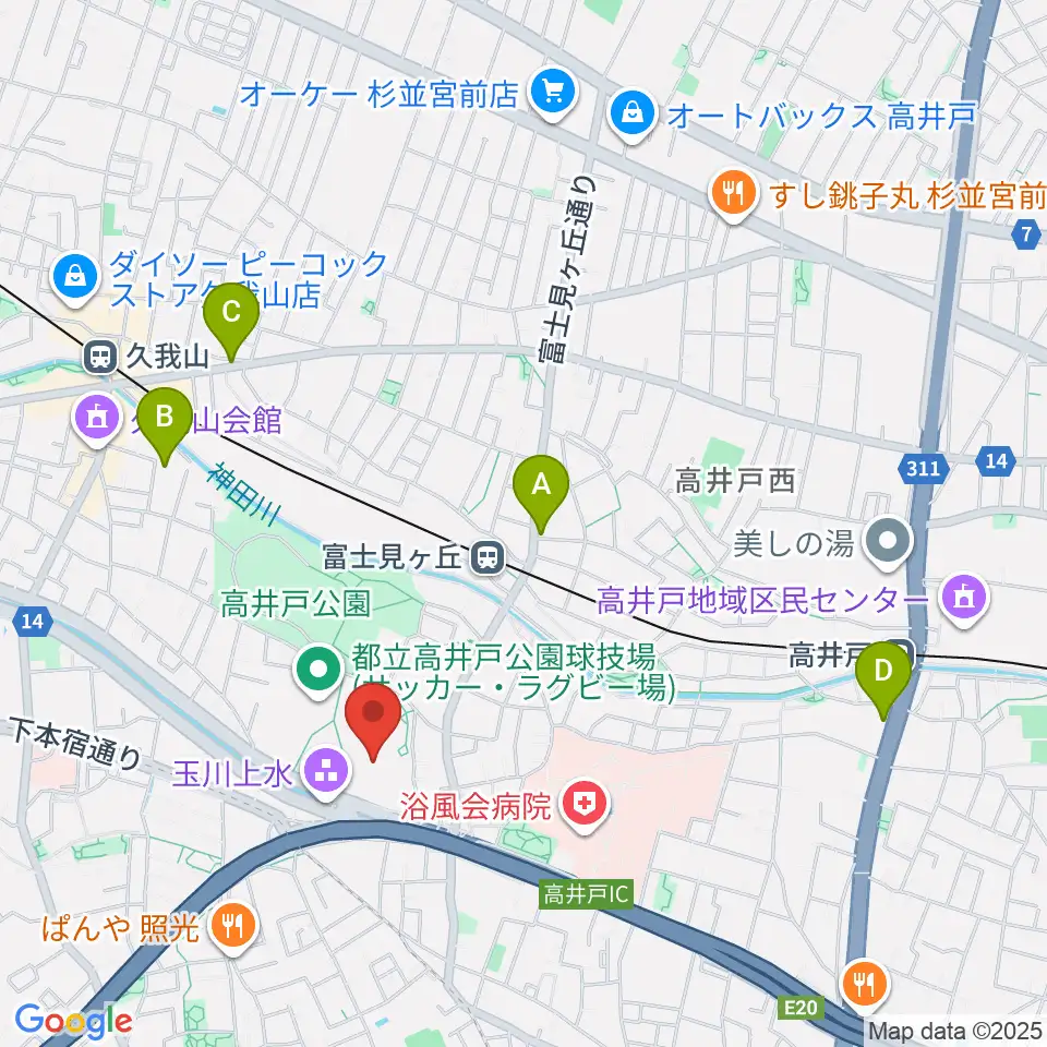 高井戸公園野球場周辺のホテル一覧地図