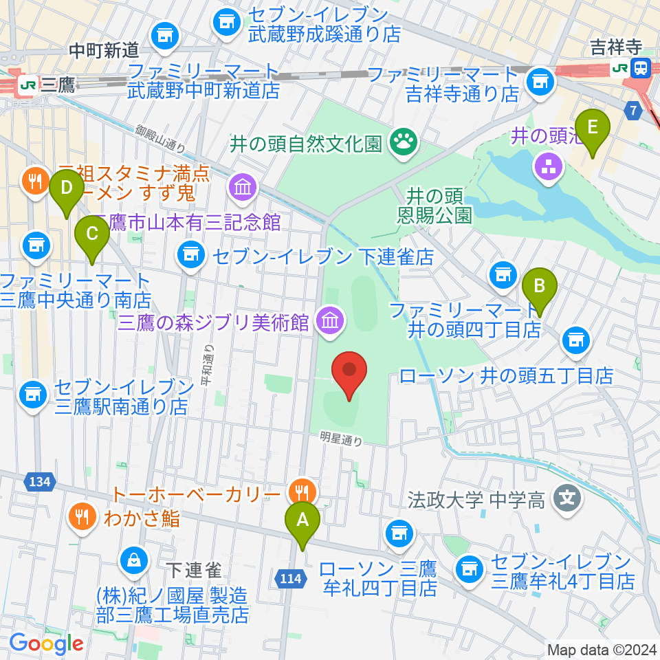 井の頭恩賜公園野球場周辺のホテル一覧地図