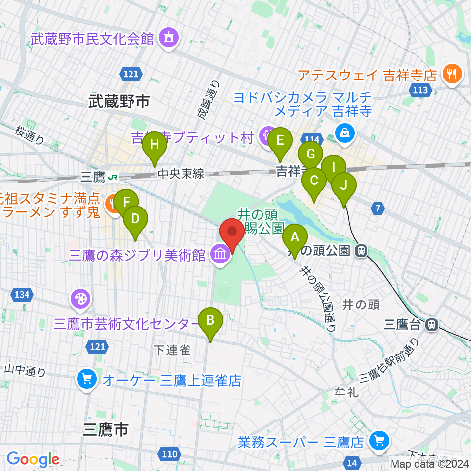 井の頭恩賜公園競技場周辺のホテル一覧地図