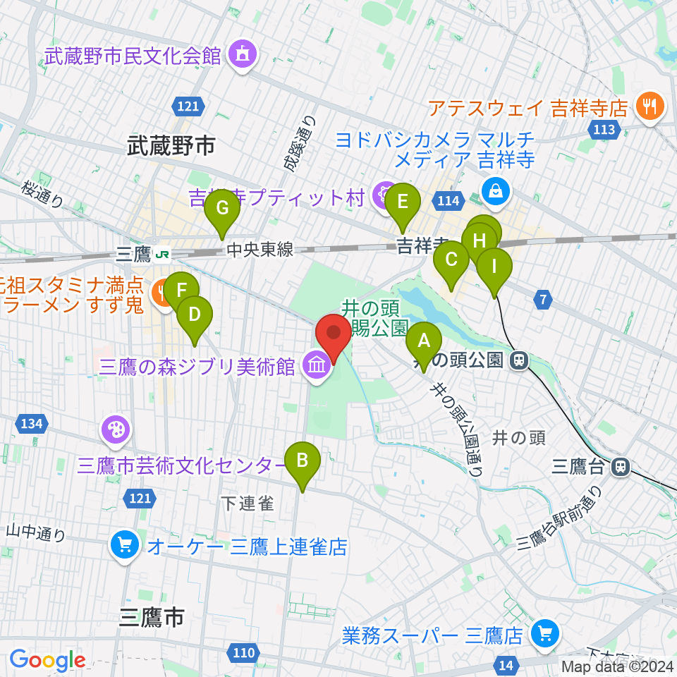 井の頭恩賜公園競技場周辺のホテル一覧地図