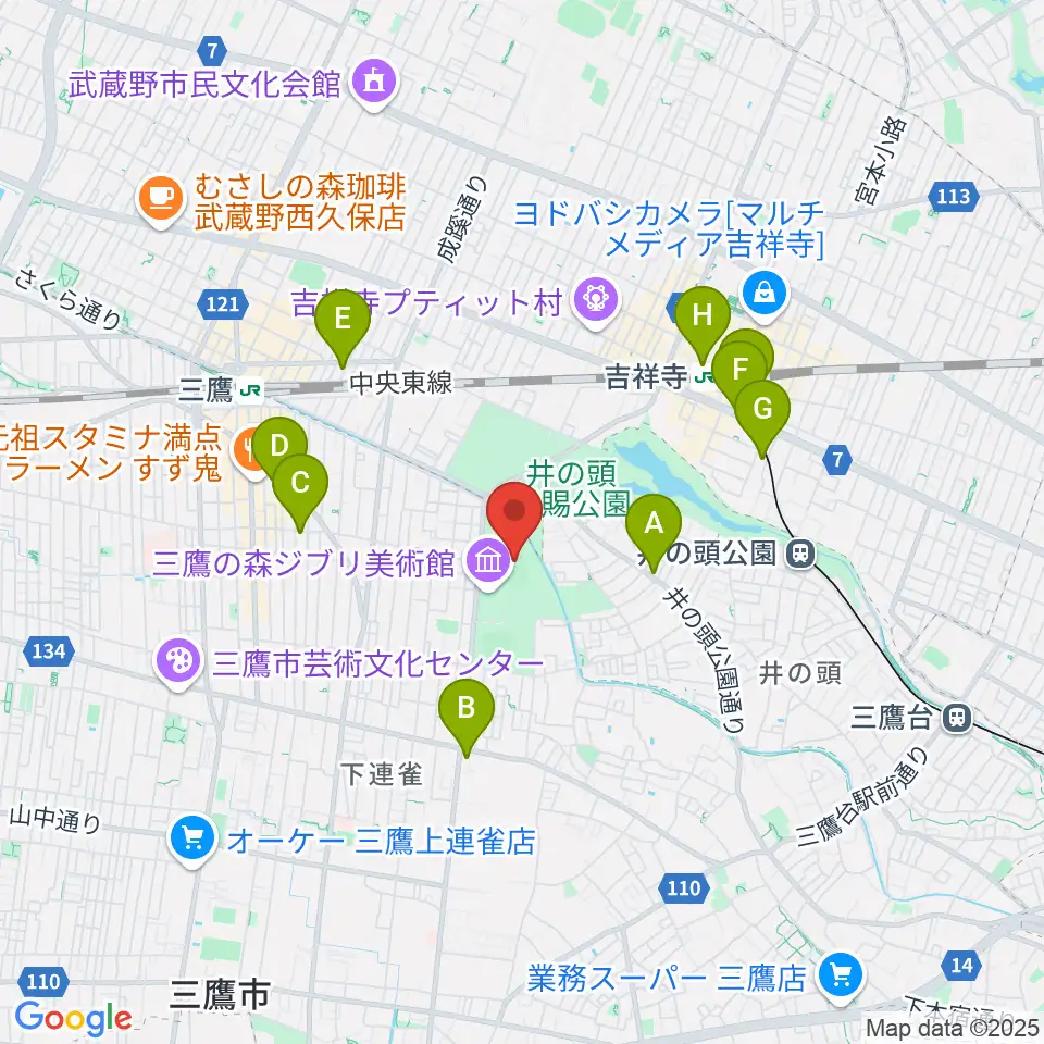 井の頭恩賜公園競技場周辺のホテル一覧地図