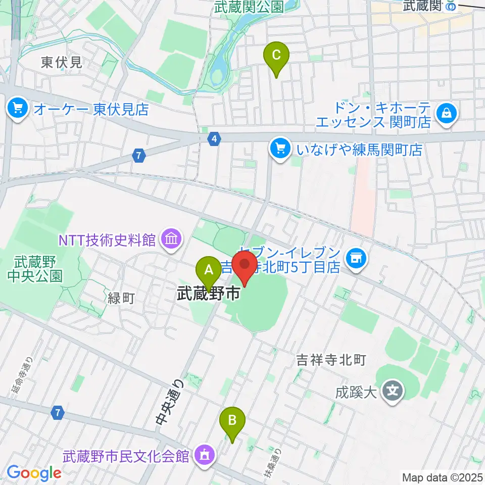武蔵野総合体育館周辺のホテル一覧地図