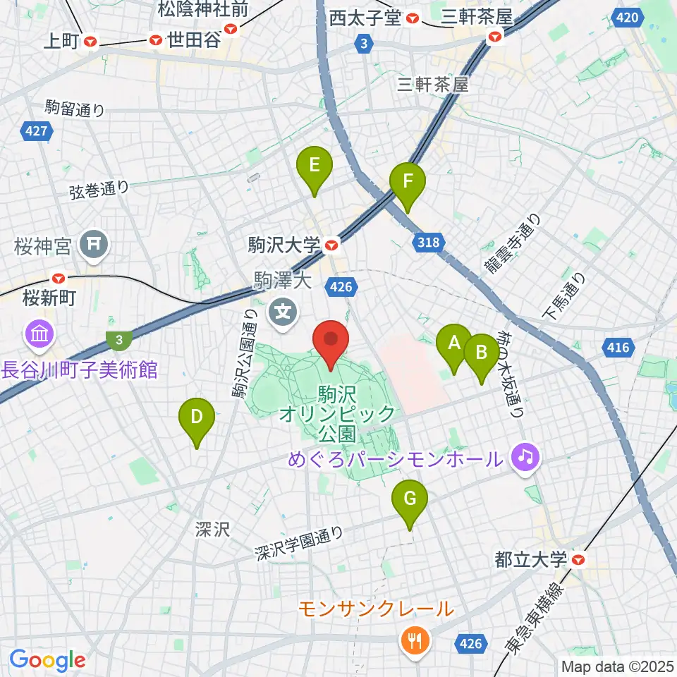 駒沢オリンピック公園補助競技場周辺のホテル一覧地図