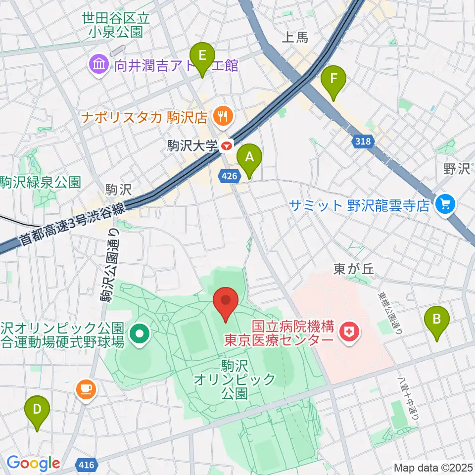 駒沢オリンピック公園補助競技場周辺のホテル一覧地図