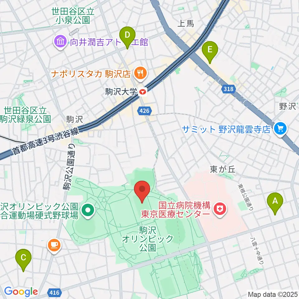 駒沢オリンピック公園補助競技場周辺のホテル一覧地図