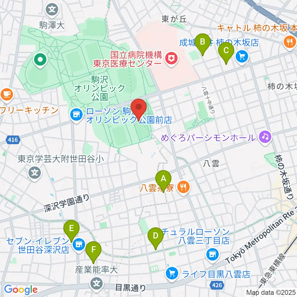 駒沢オリンピック公園軟式野球場周辺のホテル一覧地図