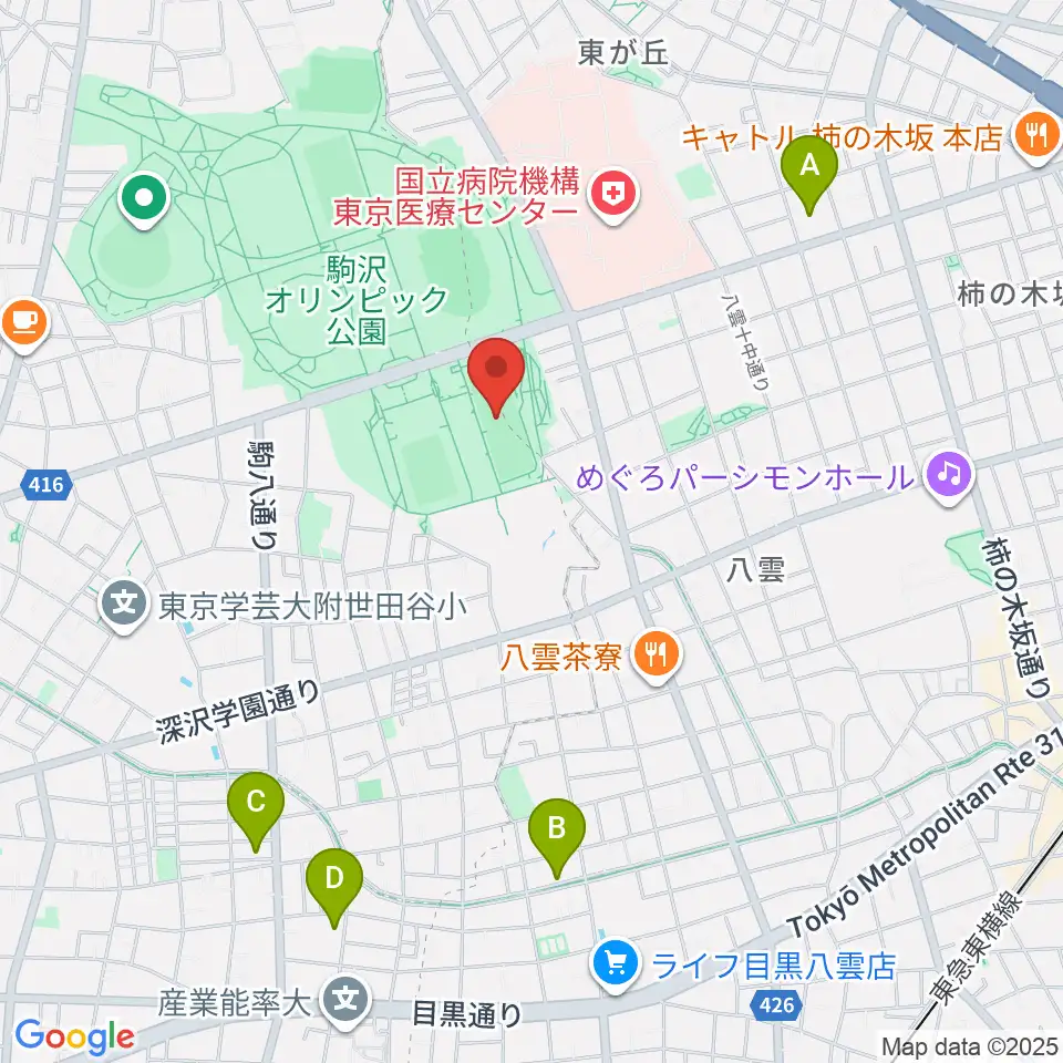 駒沢オリンピック公園軟式野球場周辺のホテル一覧地図