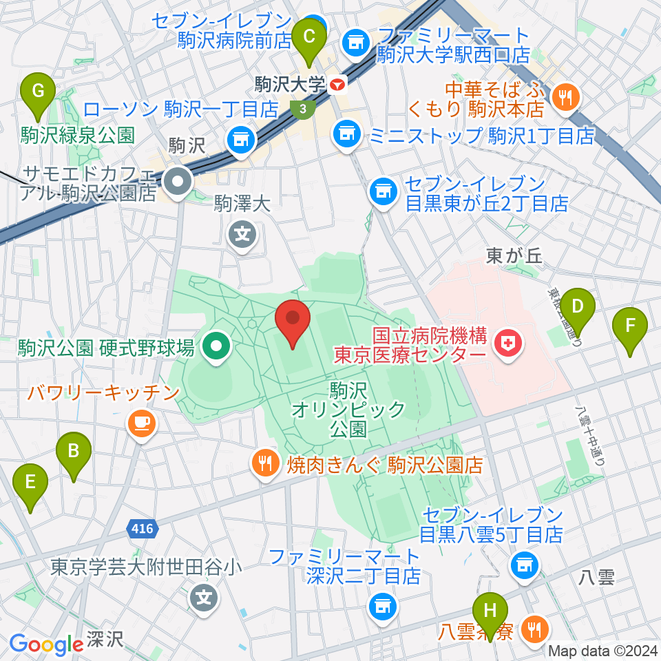 駒沢オリンピック公園第二球技場周辺のホテル一覧地図