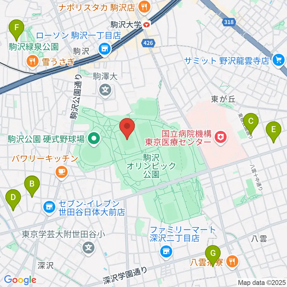 駒沢オリンピック公園第二球技場周辺のホテル一覧地図