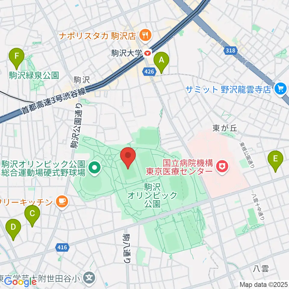 駒沢オリンピック公園第二球技場周辺のホテル一覧地図