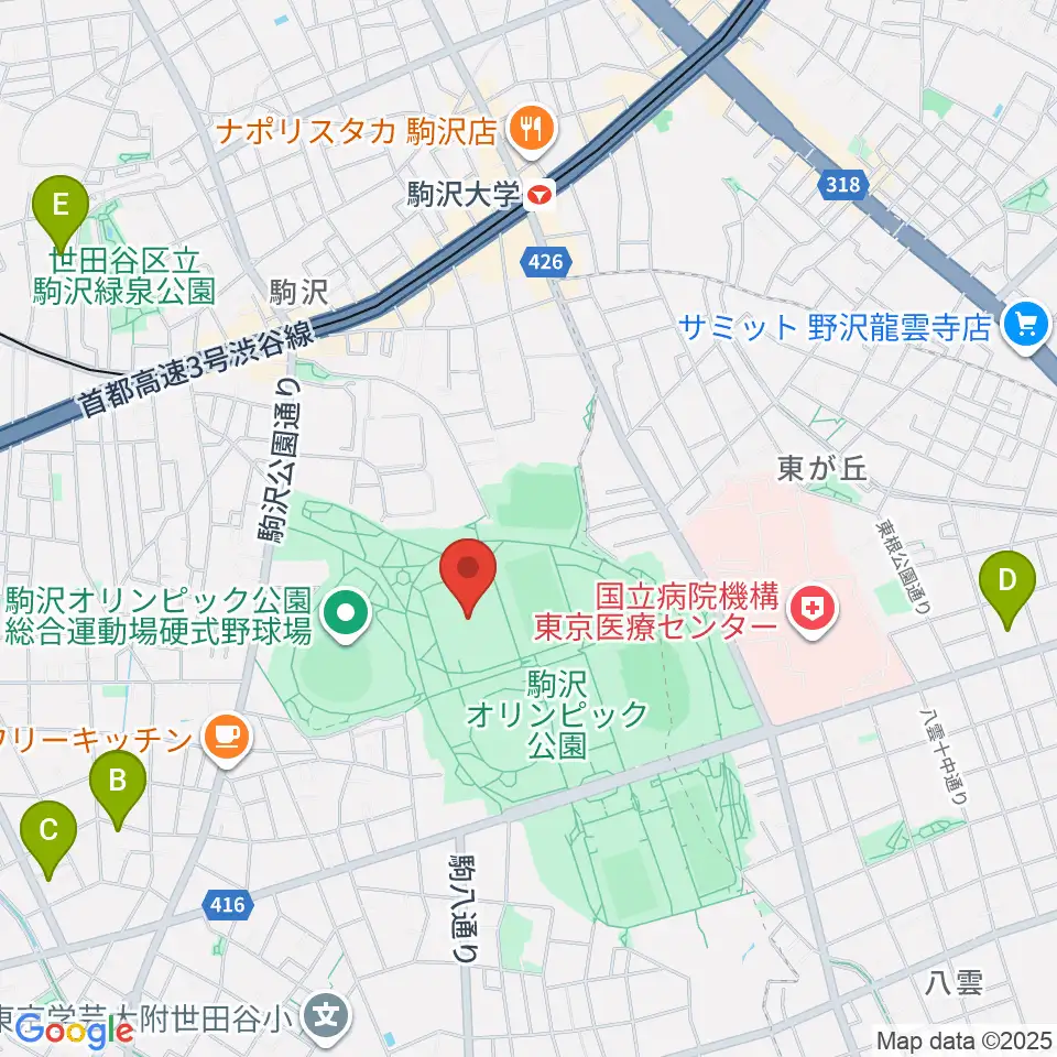 駒沢オリンピック公園第二球技場周辺のホテル一覧地図