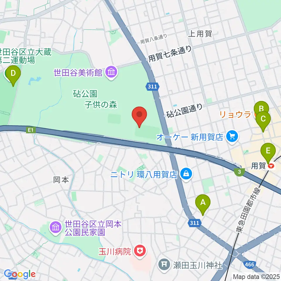 砧公園軟式野球場周辺のホテル一覧地図