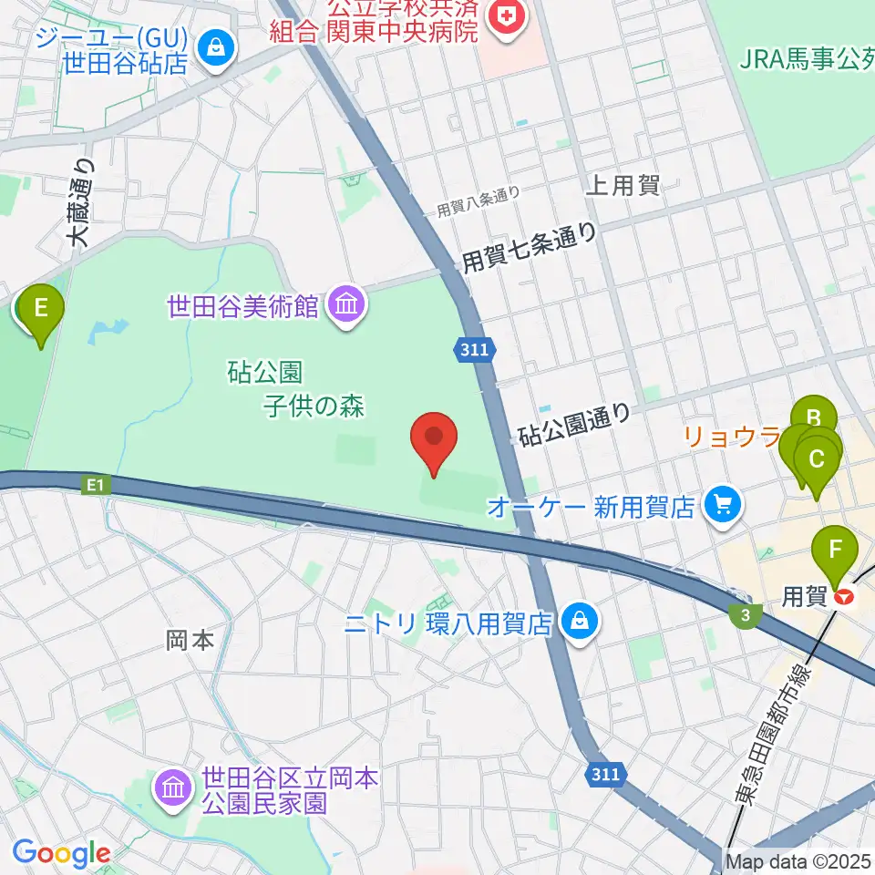 砧公園軟式野球場周辺のホテル一覧地図