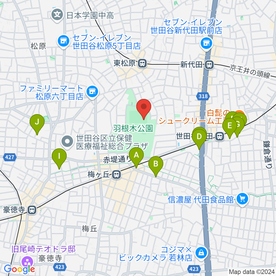 羽根木公園野球場周辺のホテル一覧地図