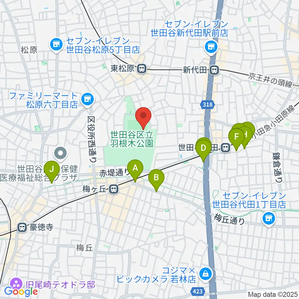 羽根木公園野球場周辺のホテル一覧地図