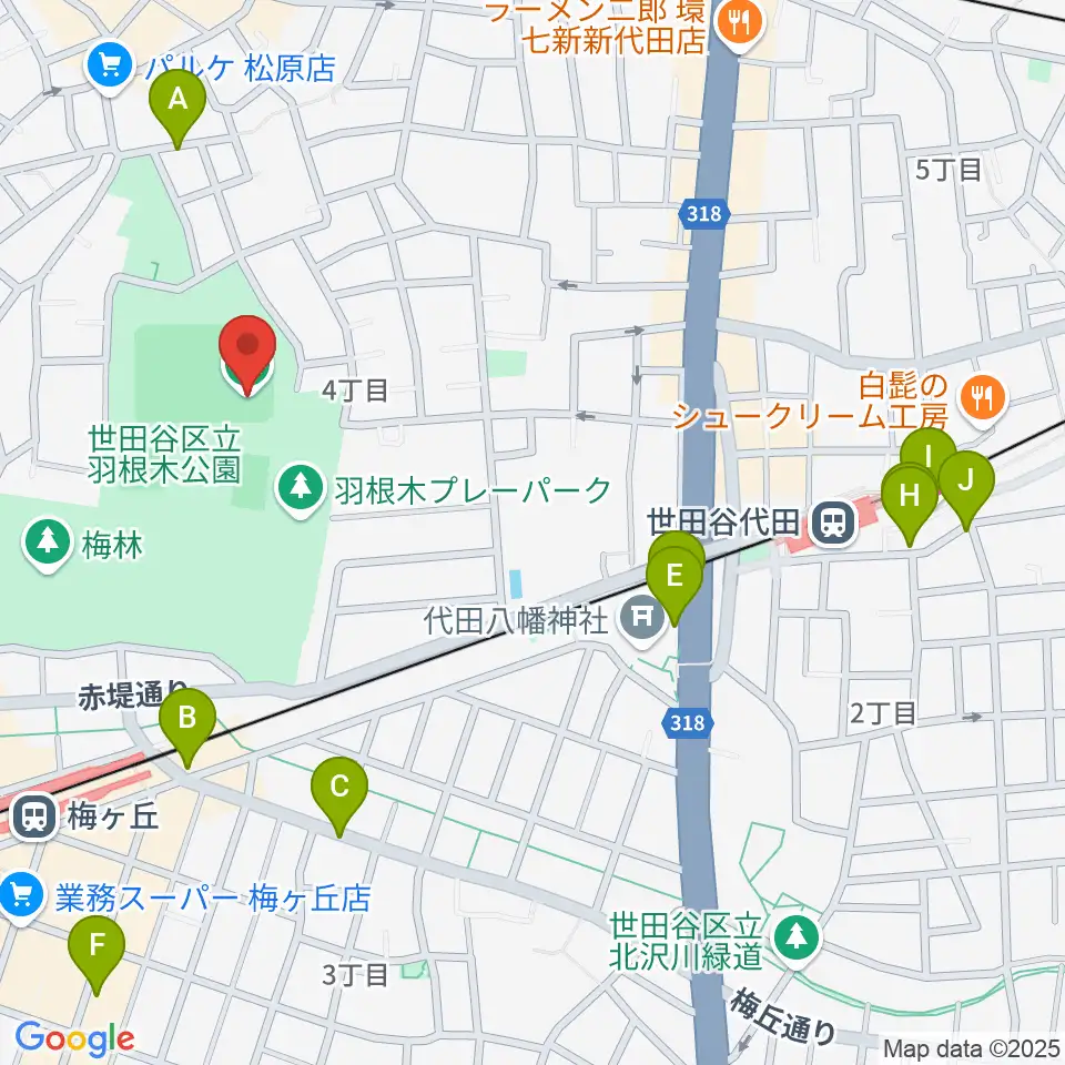 羽根木公園野球場周辺のホテル一覧地図
