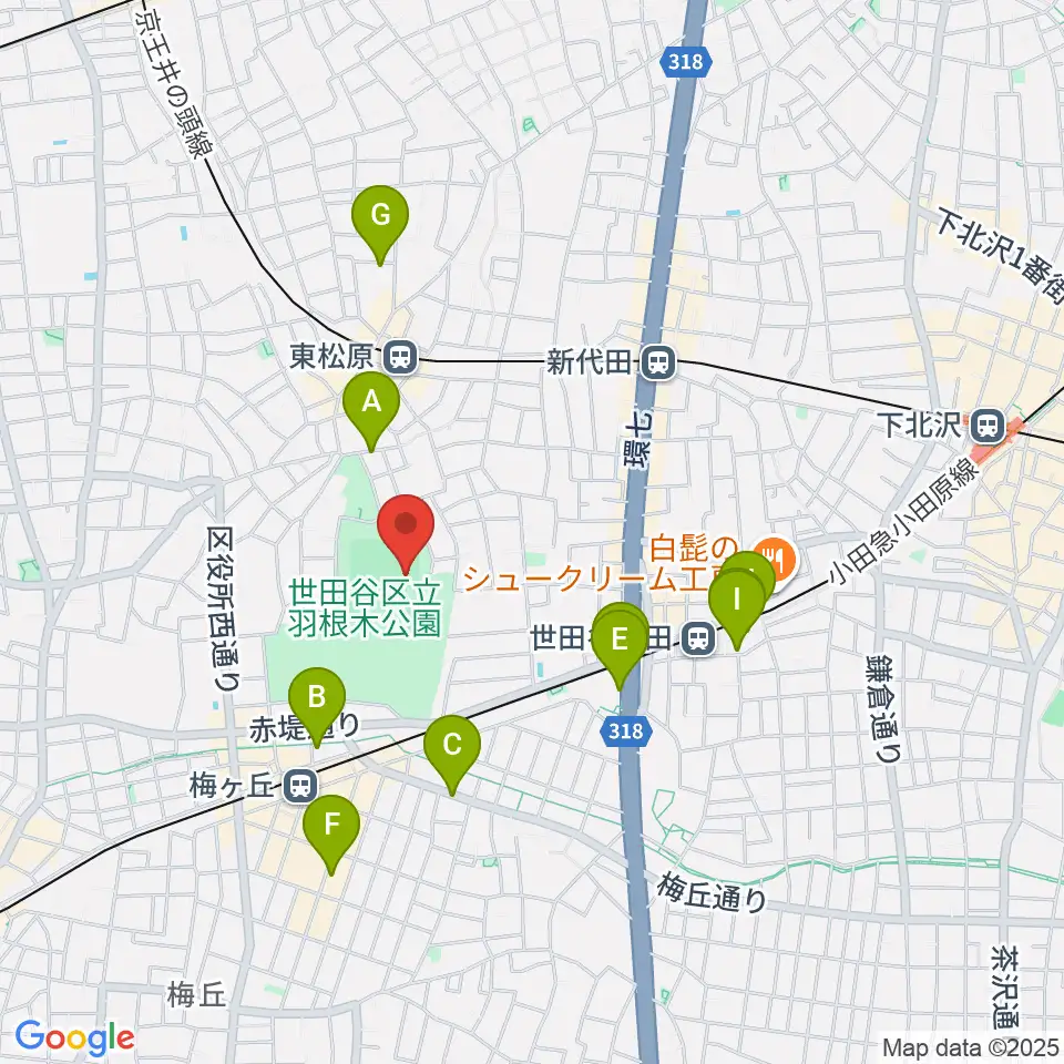 羽根木公園野球場周辺のホテル一覧地図