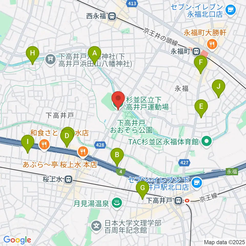 杉並区下高井戸運動場周辺のホテル一覧地図