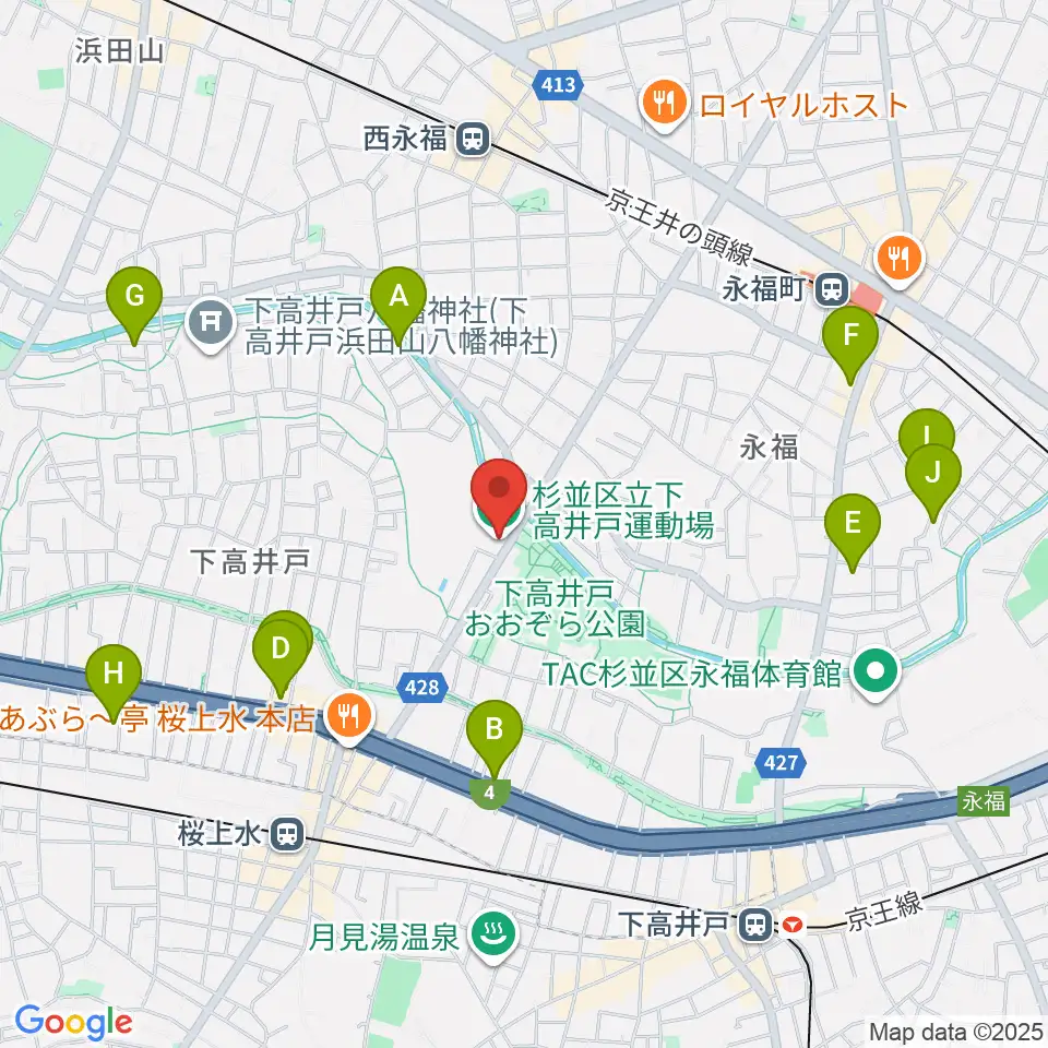 杉並区下高井戸運動場周辺のホテル一覧地図