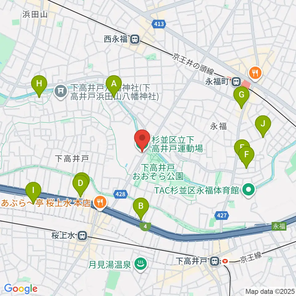 杉並区下高井戸運動場周辺のホテル一覧地図