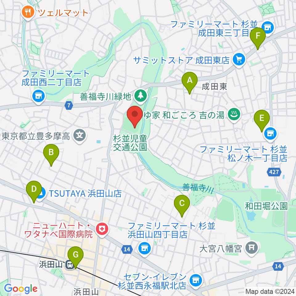 善福寺川緑地野球場周辺のホテル一覧地図