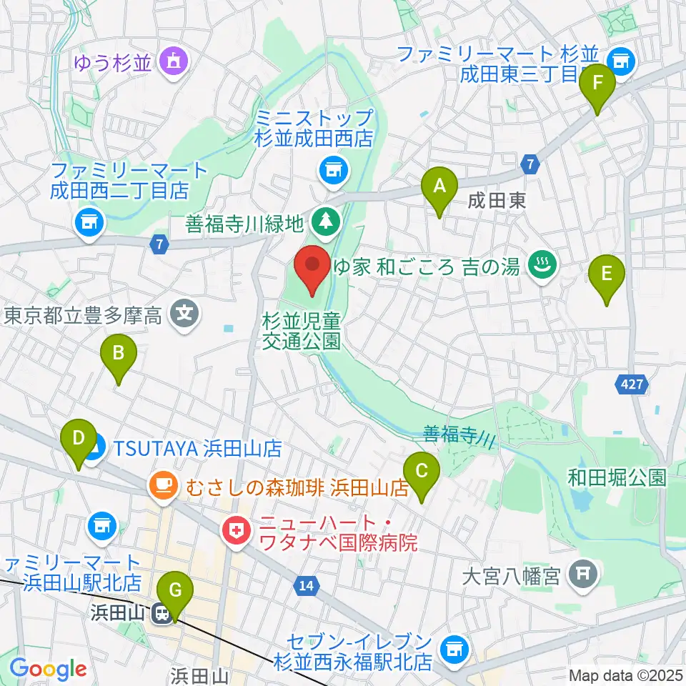 善福寺川緑地野球場周辺のホテル一覧地図