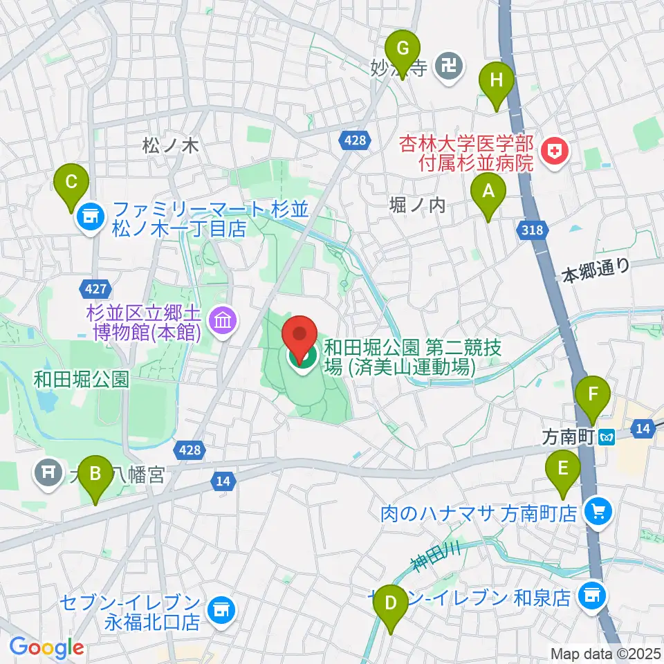 和田堀公園第二競技場周辺のホテル一覧地図