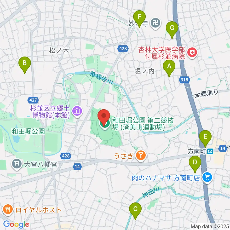 和田堀公園第二競技場周辺のホテル一覧地図