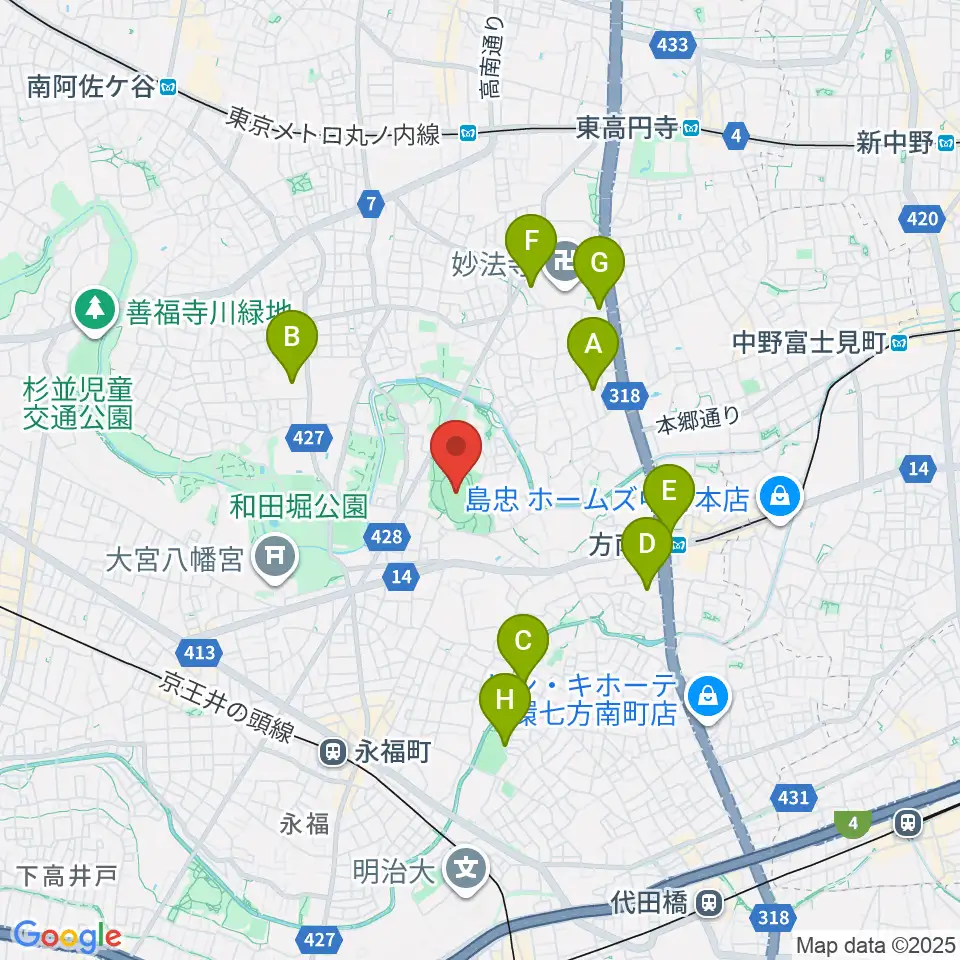 和田堀公園第二競技場周辺のホテル一覧地図