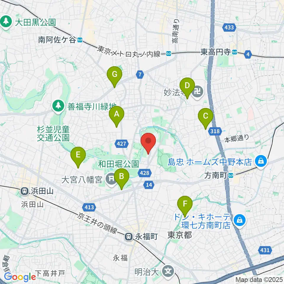 杉並区立郷土博物館周辺のホテル一覧地図
