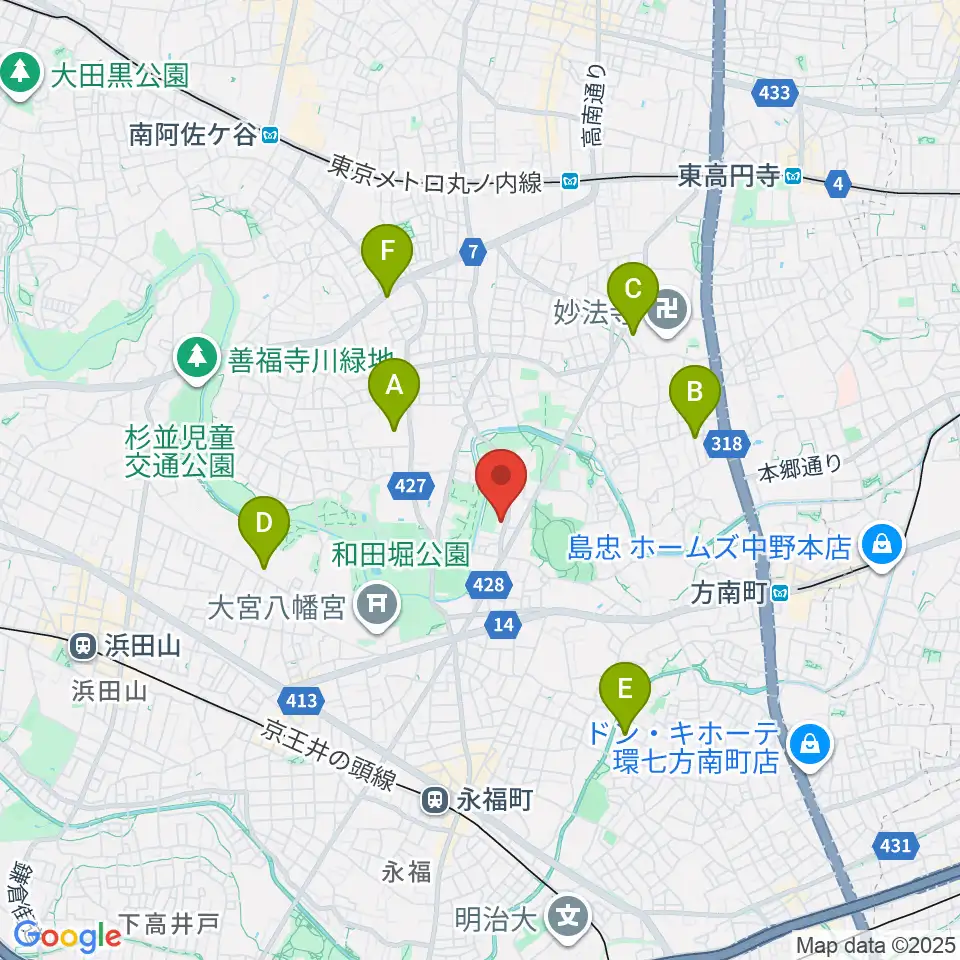 杉並区立郷土博物館周辺のホテル一覧地図
