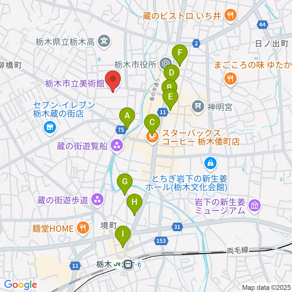 栃木市立美術館周辺のホテル一覧地図