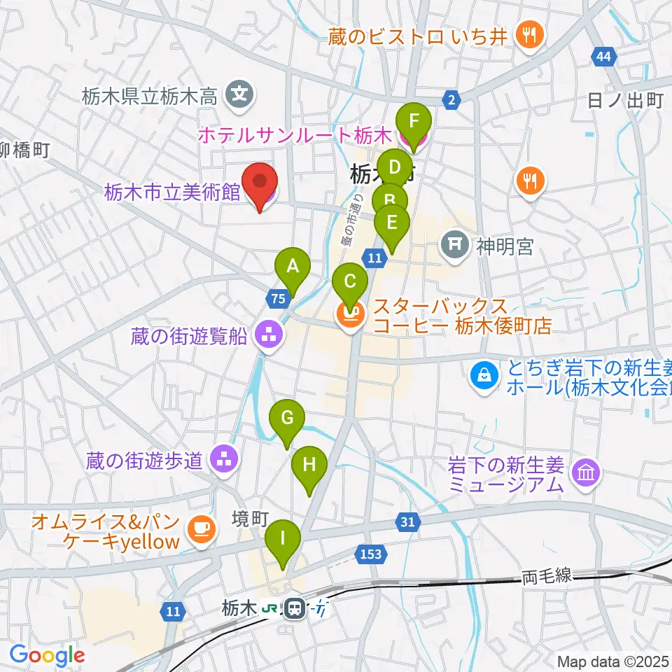 栃木市立美術館周辺のホテル一覧地図