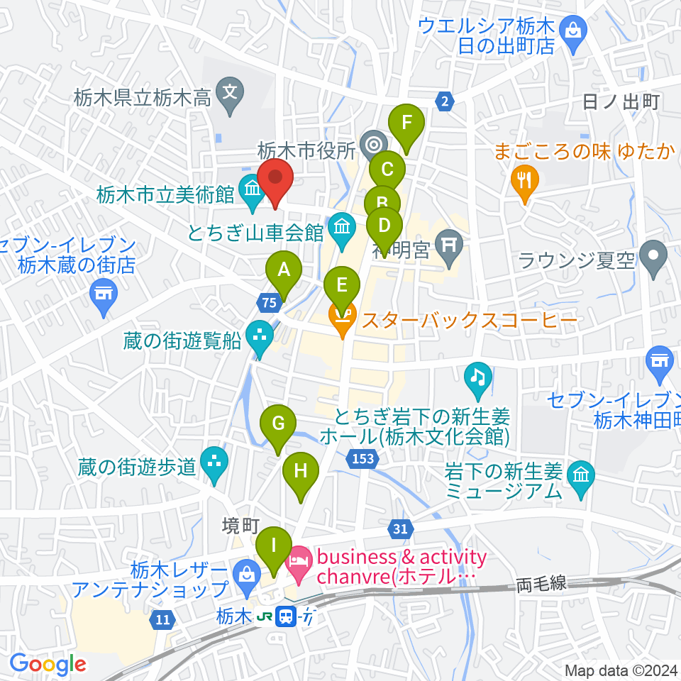 栃木市立文学館周辺のホテル一覧地図