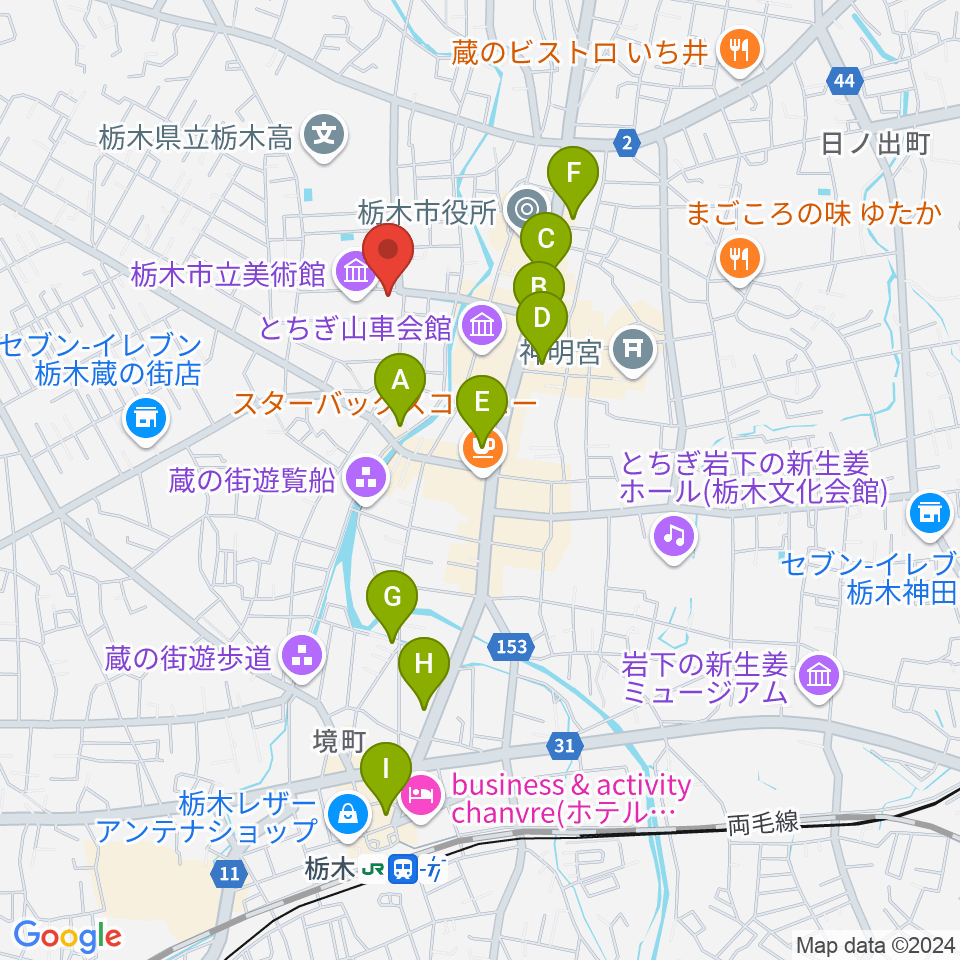 栃木市立文学館周辺のホテル一覧地図