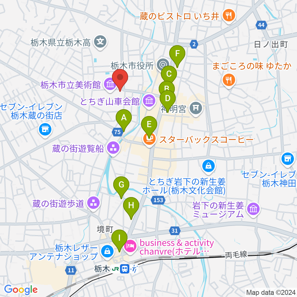 栃木市立文学館周辺のホテル一覧地図