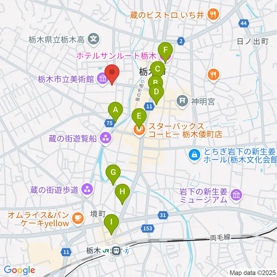 栃木市立文学館周辺のホテル一覧地図