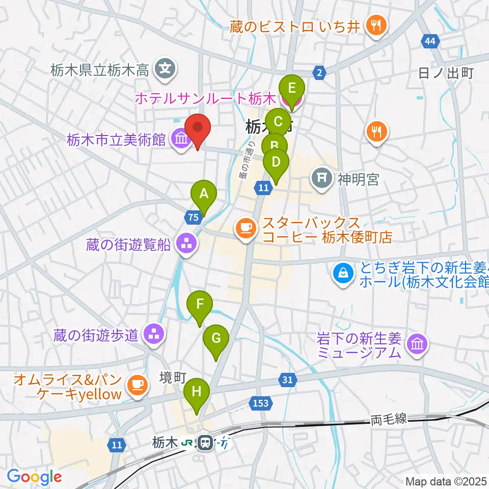 栃木市立文学館周辺のホテル一覧地図
