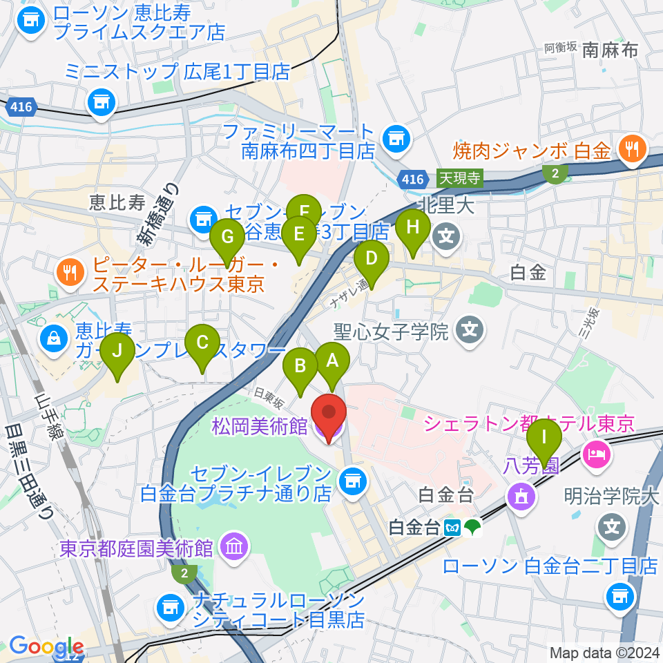 松岡美術館周辺のホテル一覧地図