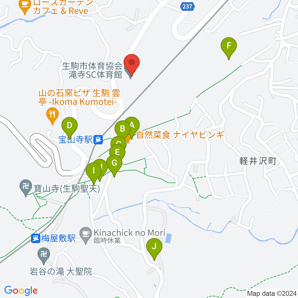 生駒市体育協会滝寺S.C.体育館周辺のホテル一覧地図