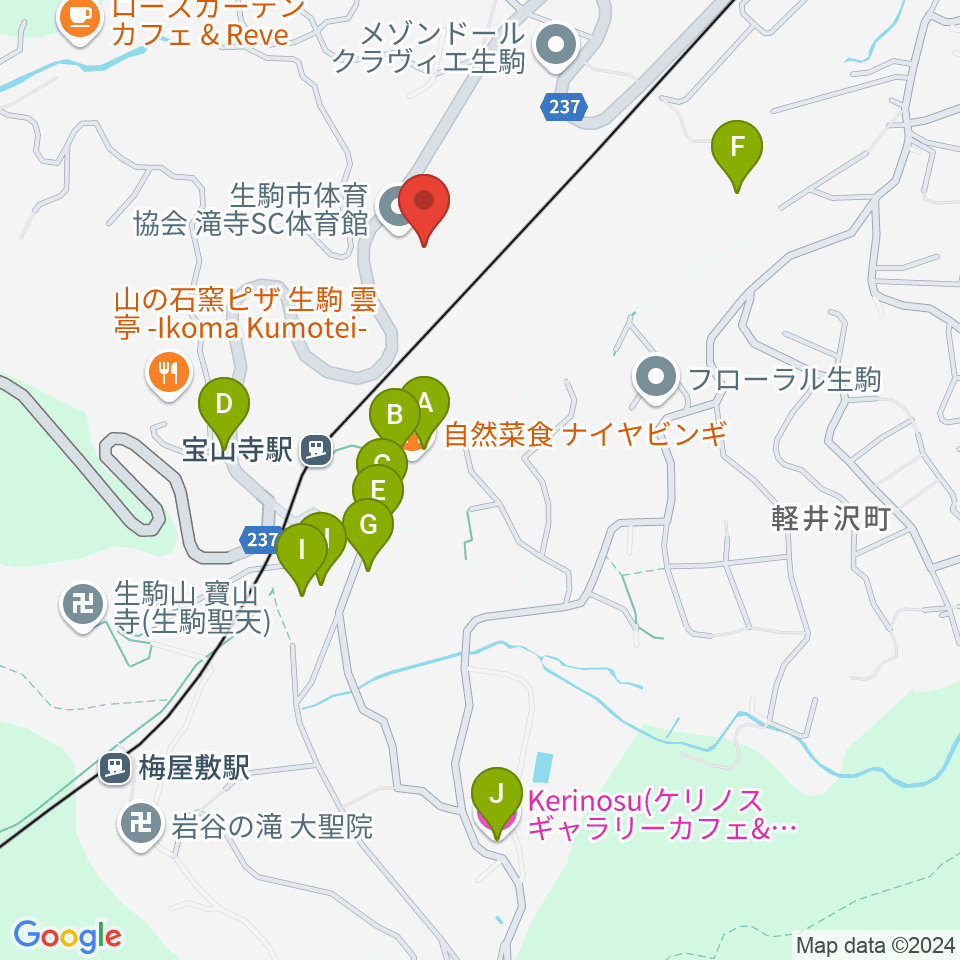 生駒市体育協会滝寺S.C.体育館周辺のホテル一覧地図