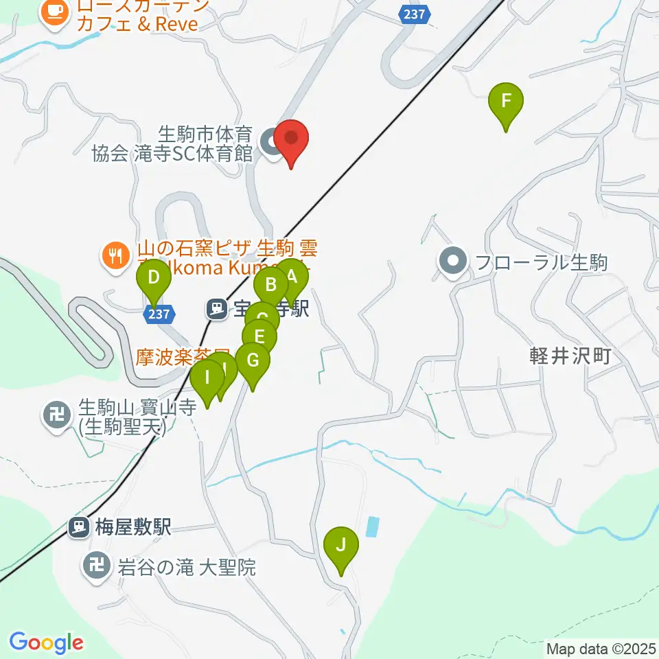 生駒市体育協会滝寺S.C.体育館周辺のホテル一覧地図