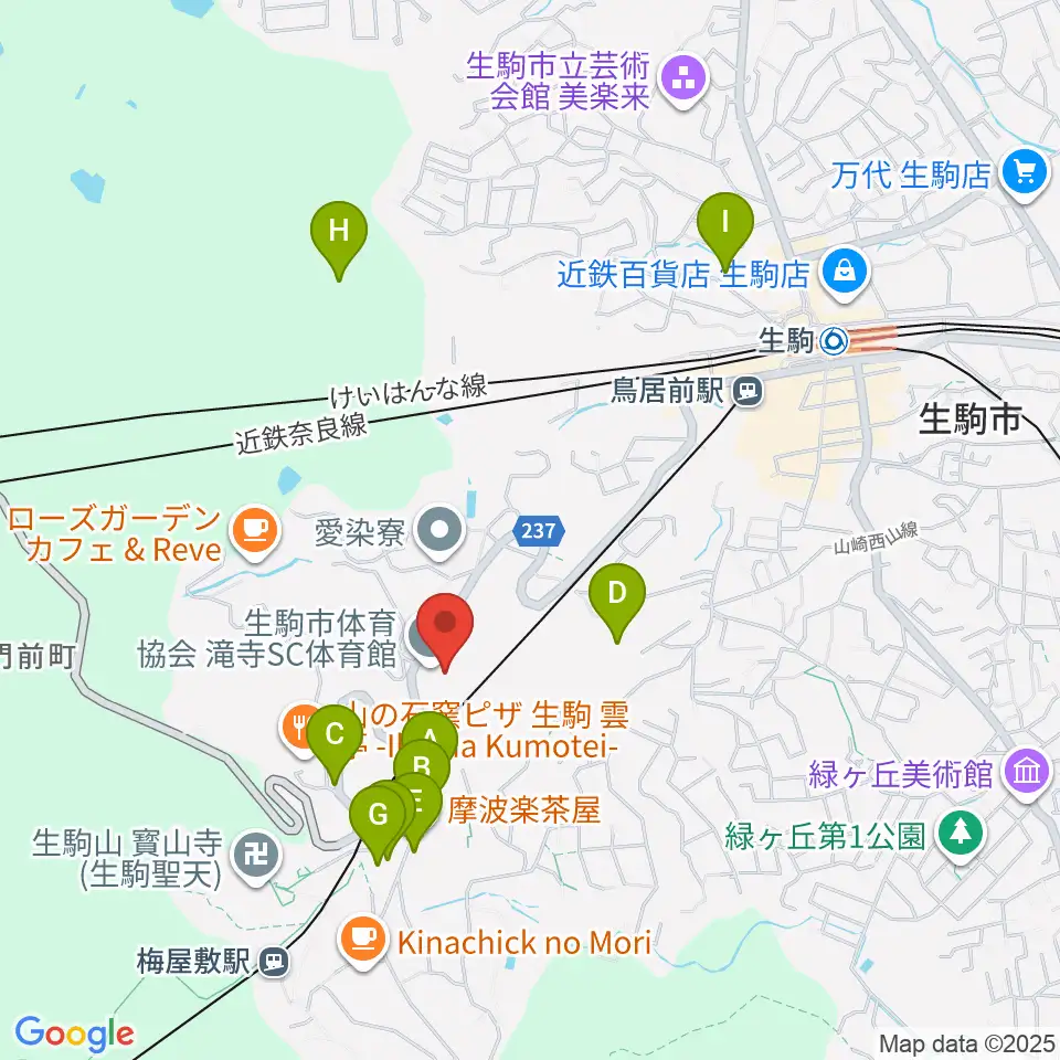 生駒市体育協会滝寺S.C.体育館周辺のホテル一覧地図