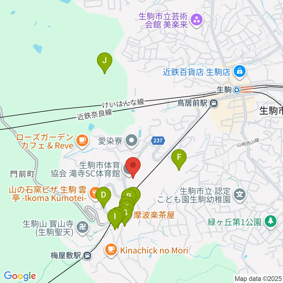 生駒市体育協会滝寺S.C.体育館周辺のホテル一覧地図